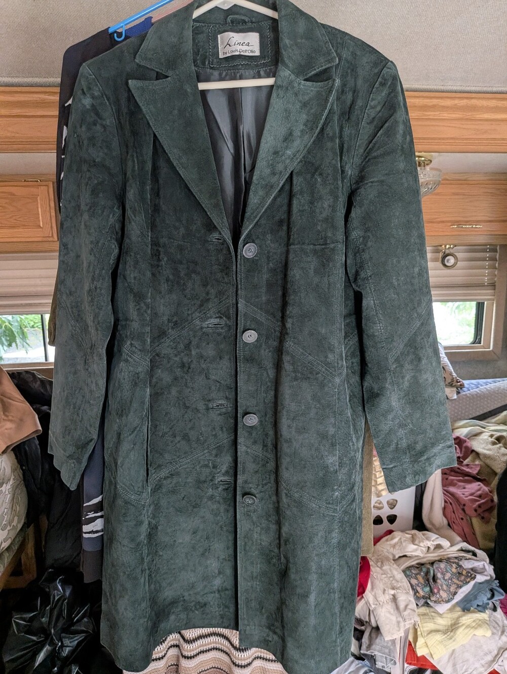 Linea by Louis Dell'Olio Dark Green Suede Long Leather Coat